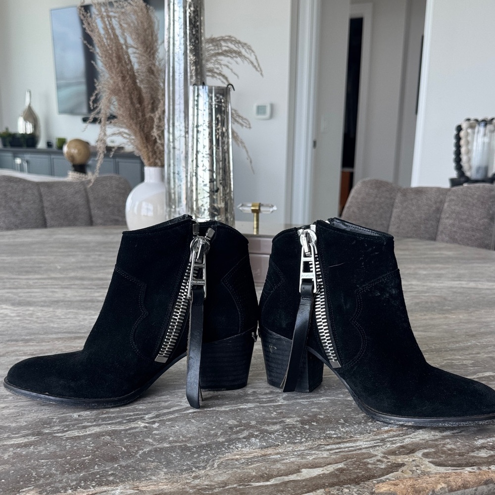 Zadig & Voltaire Black Suede Ankle Boots with Silver Zipper